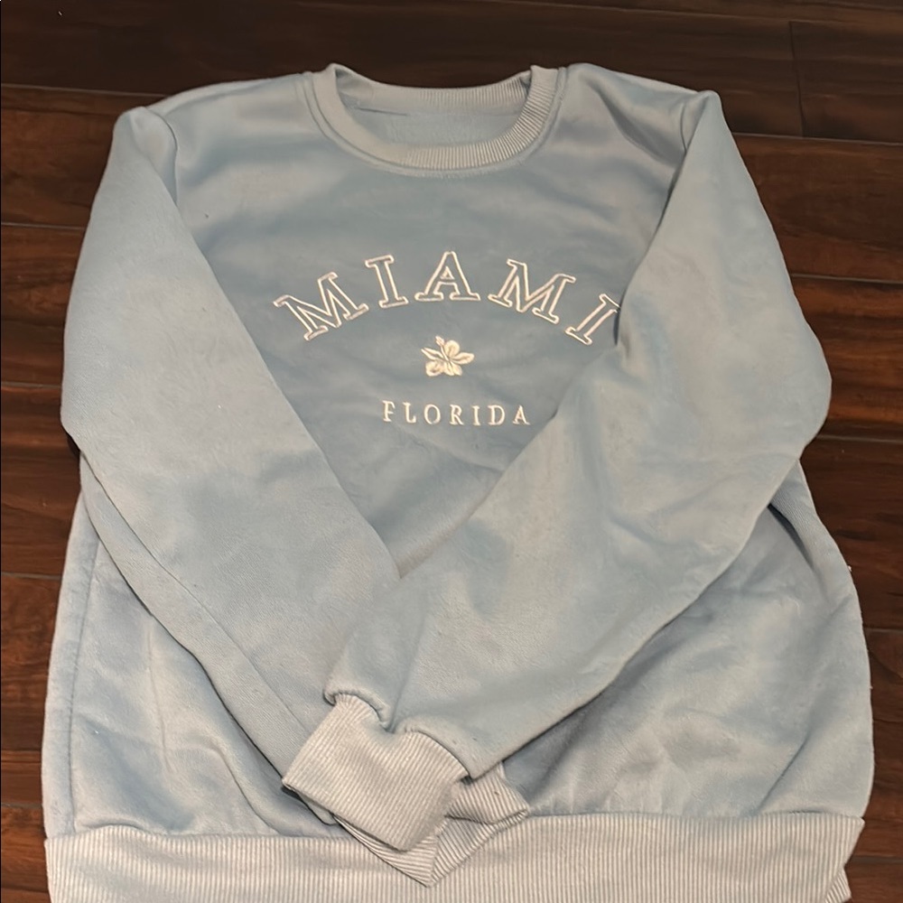 Blue Crewneck Sweater with Miami Graphic